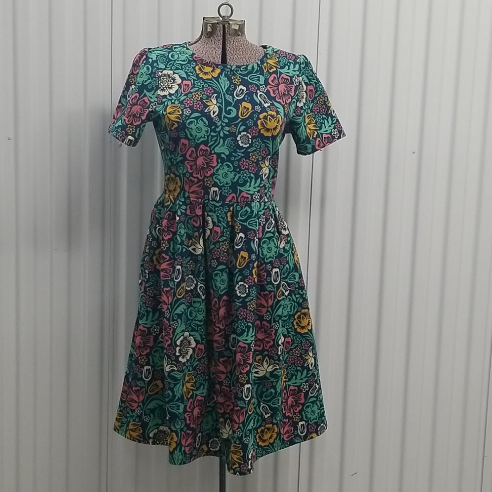 Lula Roe Blue multicolored Floral A-line dress